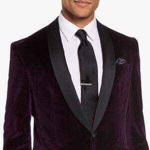 Ted Baker London Burgundy Slim Fit Velvet Tuxedo Dinner Jacket, Size 42R